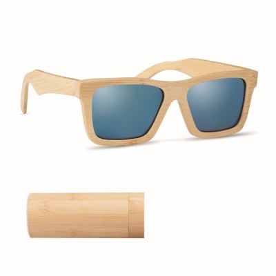 Bamboe brillenkoker en zonnebril met logo
