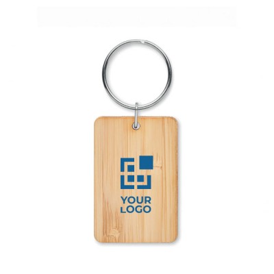 Goedkope rechthoekige bamboe sleutelhanger met logo