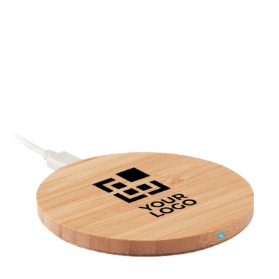 Draadloze bamboe oplader met logo kleur hout
