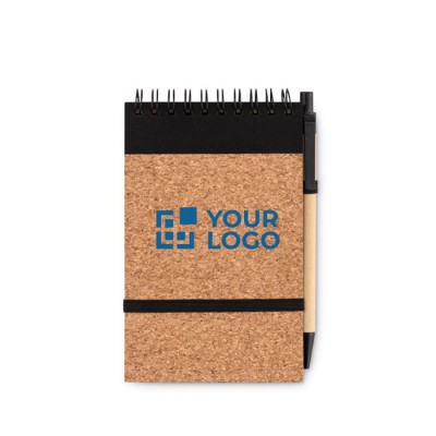 Pocket notitieboekje + pen van gerecycled papier weergave met jouw bedrukking