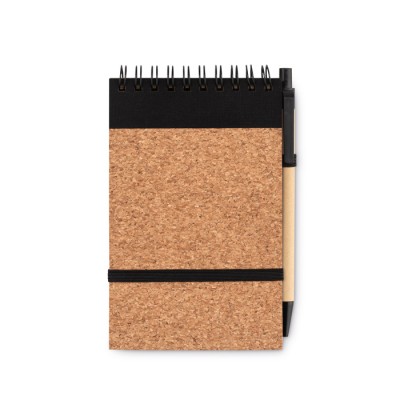 Notitieboekje en pen van gerecycled papier in zakformaat kleur zwart
