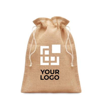 Jute tassen met logo met verstelbare sluiting maat M weergave met jouw bedrukking