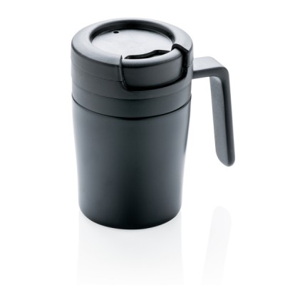 Kleine thermische to go koffiemok met logo kleur zwart