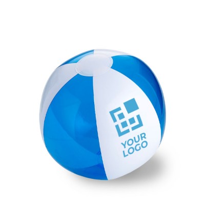 Tweekleurige strandbal met logo weergave met jouw bedrukking