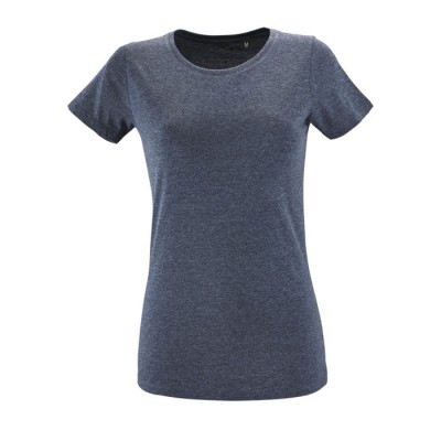 Katoenen dames T-shirts met opdruk, 150 g/m2 in de kleur gemarmerd donkerblauw