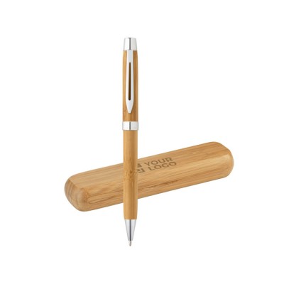 Reclame pennen van bamboe in een opbergdoosje