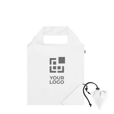 190T rPet opvouwbaar tasje met logo wit