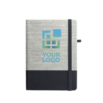 A5 notitieboekje met logo en kleuraccent weergave met jouw bedrukking