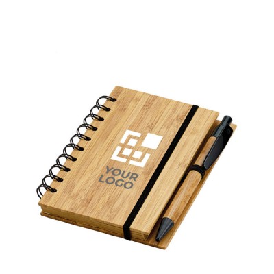 A6 notitieboekje met pen en bamboe kaft 