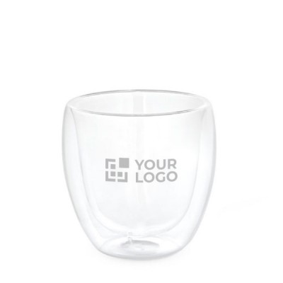 Dubbelwandige glazen mok met logo kleur doorzichtig