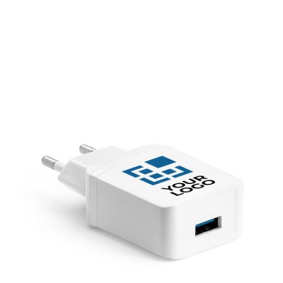 Bedrukte USB-adapter voor opladen kleur wit