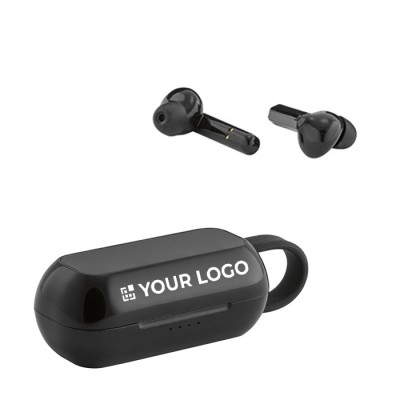 Bluetooth in-ear oordopjes in bedrukt doosje weergave met jouw bedrukking