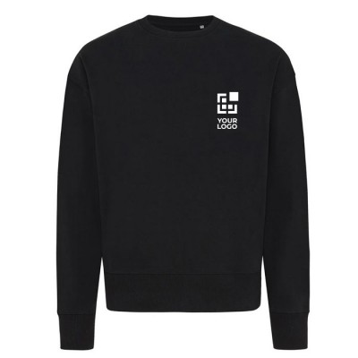 Oversized sweatshirt van ecokatoen 340 g/m2 Iqoniq Kruger kleur zwart met afdrukgebied
