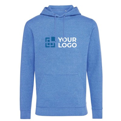 Zachte sweatshirt van ecokatoen 340 g/m2 Iqoniq Torres kleur gemarmerd blauw met afdrukgebied