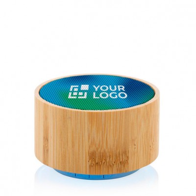 Draadloze ronde bamboe speaker met logo