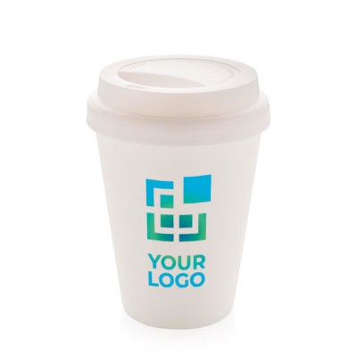 Plastic Plastic koffiebeker to go bedrukken kleur wit