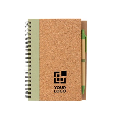 Spiraal notitieboek met kurken kaft weergave met jouw bedrukking
