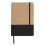 Notitieboek van jute en RPET met kleurdetail aan de basis.