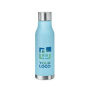 Fles met logo en transparante afwerking weergave met jouw bedrukking