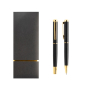 Set van metalen balpen en roller met elegante uitstraling, blauwe inkt