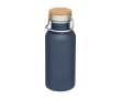 Enkelwandige RVS drinkfles van 550 ml met stijlvolle bamboe dop kleur cyaan blauw