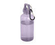 Transparante gerecyclede plastic fles met karabijnhaak 400ml kleur lila