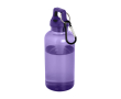 Transparante gerecyclede plastic fles met karabijnhaak 400ml kleur paars