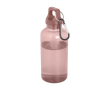 Transparante gerecyclede plastic fles met karabijnhaak 400ml kleur lichtroze