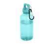 Transparante gerecyclede plastic fles met karabijnhaak 400ml kleur turkoois