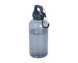 Transparante gerecyclede plastic fles met karabijnhaak 400ml kleur bondi blauw
