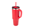 Koffiebeker met vacuümgeïsoleerde koperen dubbele wand en rietje 1,2L kleur rood