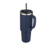 Koffiebeker met vacuümgeïsoleerde koperen dubbele wand en rietje 1,2L kleur marineblauw
