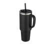Koffiebeker met vacuümgeïsoleerde koperen dubbele wand en rietje 1,2L kleur zwart