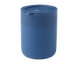Keramische beker met siliconen wrap en plastic deksel 330ml kleur blauw