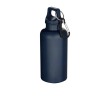 Fles van recycled plastic met karabijnhaak en draaidop 400ml kleur marineblauw