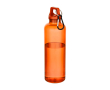 Stevige en lichte gerecyclede plastic fles met karabijnhaak 750 ml kleur oranje