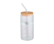 Kan van borosilicaatglas met bamboe deksel en rietje 500 ml kleur doorzichtig