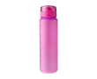 Drinkfles van RPET met capaciteit en drinkuren bedrukt 1L kleur fuchsia