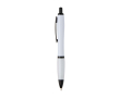 Balpen van gerecycled plastic met zwarte details en zwarte inkt kleur wit