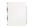 Notitieboek van gerecycled plastic met penhouder en blauwe inktpen kleur wit
