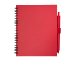 Notitieboek van gerecycled plastic met penhouder en blauwe inktpen kleur rood