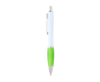 Gebogen balpen van gerecycled plastic met grip, zwarte inkt kleur limoen groen