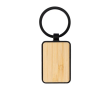 Bamboe sleutelhanger met zwart metalen rand en hanger kleur zwart
