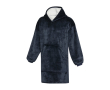 Fleece badjas met capuchon van polyester en voorvak kleur donkerblauw