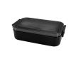 Lunchbox van plastic met bijpassend bestek en ruim compartiment kleur zwart