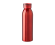 Gerecyclede rvs fles met dop en bijpassende draagriem, 650 ml kleur rood