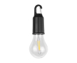 Oplaadbare lamp in de vorm van een gloeilamp met clip voor transport kleur zwart