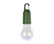 Oplaadbare lamp in de vorm van een gloeilamp met clip voor transport kleur groen