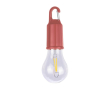 Oplaadbare lamp in de vorm van een gloeilamp met clip voor transport kleur onverzadigd rood