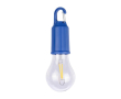 Oplaadbare lamp in de vorm van een gloeilamp met clip voor transport kleur ultramarijn blauw